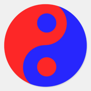Red and Blue Yin Yang Symbol Runder Aufkleber