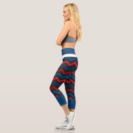 RED AND Blue Zickzack High Waisted Capris