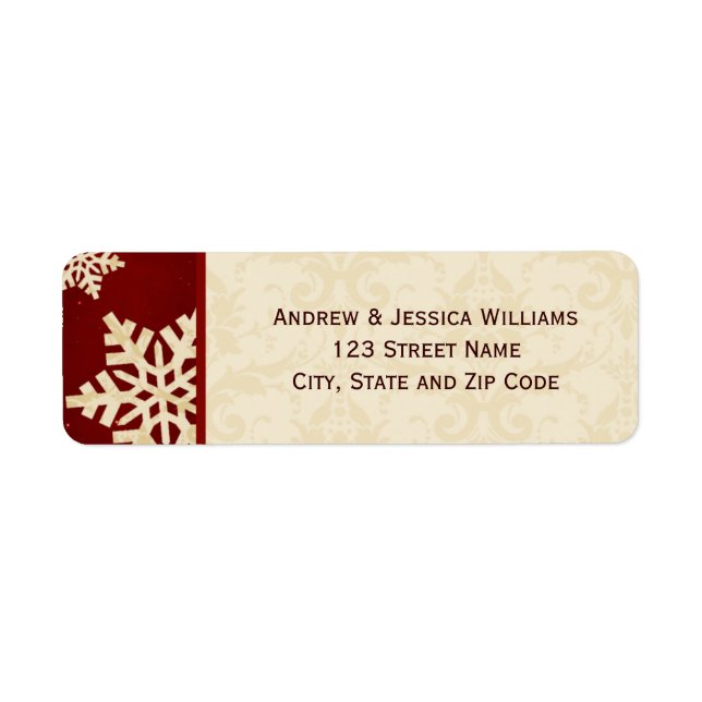 Red and Cream Damask Snowflake Address Labels (Vorne)