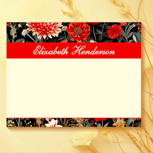 Red and Cream Dark Floral Large Notepad Notizblock