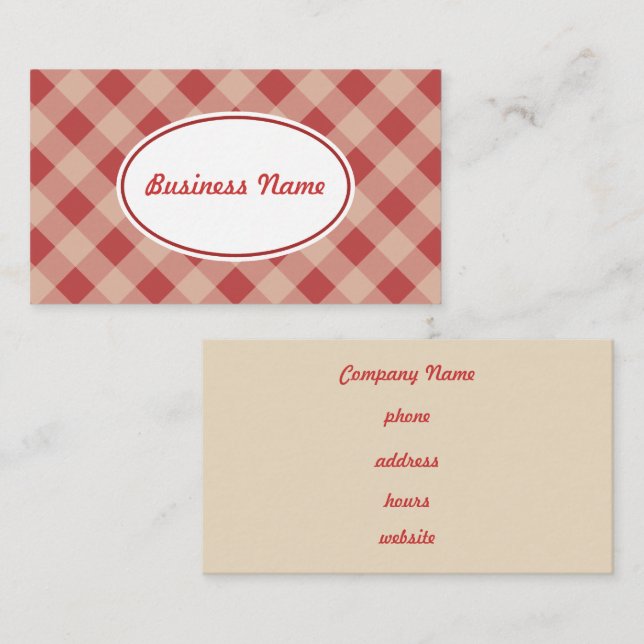 Red and Cream Gingham Business Card Visitenkarte (Vorne/Hinten)