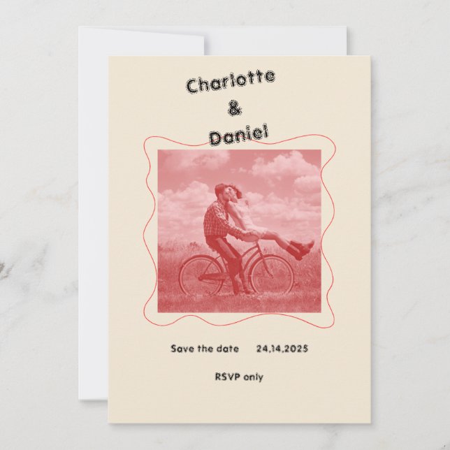 Red and Cream Moderne Minimalistisch Fun Retro Hoc Einladung (Vorderseite)