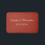 Red and Cream, Names, Wedding or Anniversary Plush Badematte<br><div class="desc">This plush bath mat can be any background color you select - default is a vibrant red; two lines of personalization are cream. A great gift for a wedding or anniversary. All Rights Reserved © 2015 Alan & Marcia Socolik</div>