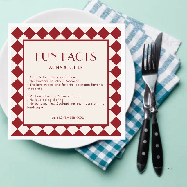 Red and Cream Retro Bold Fun Fakten Hochzeit Serviette (Von Creator hochgeladen)