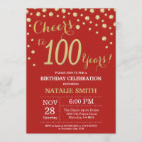 Red and Gold 100th Birthday Diamond Invitation