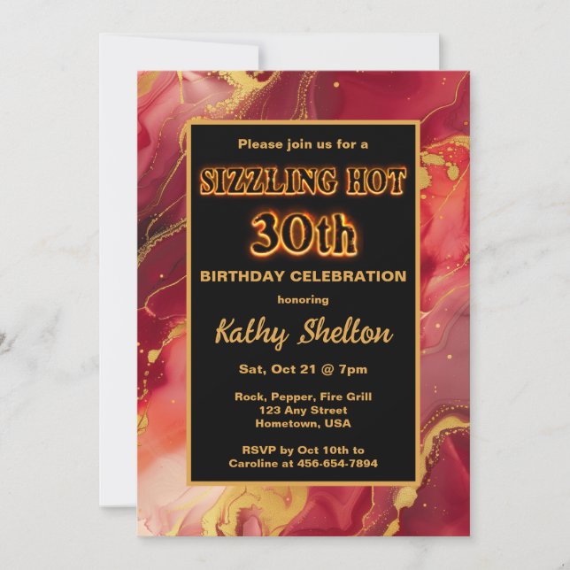 Red and Gold 30th Flaming Hot Birthday Invitation (Devant)