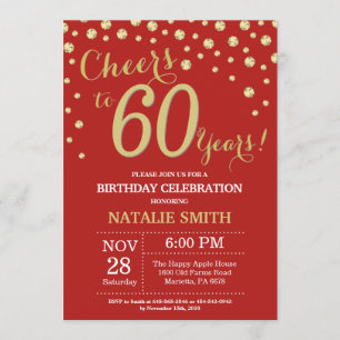 Red and Gold 60th Birthday Diamond Invitation