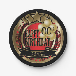 Red and Gold Abstrakt 00. Geburtstag Star Pappteller