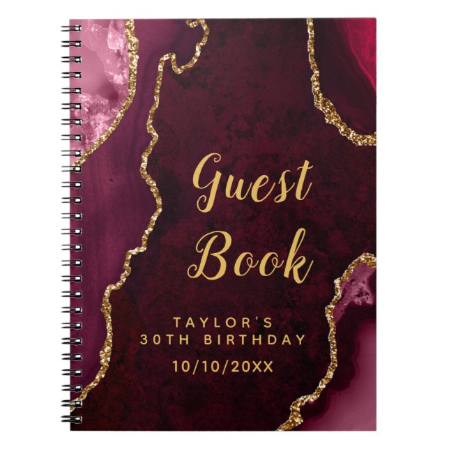 Red and Gold Agate Birthday Gästebuch Notizblock (Vorderseite)
