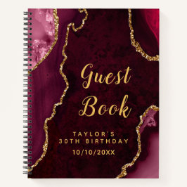Red and Gold Agate Birthday Gästebuch Notizbuch