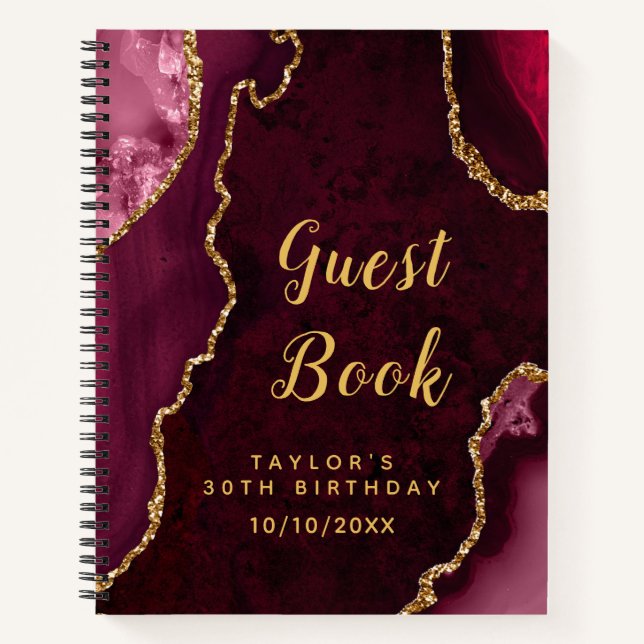 Red and Gold Agate Birthday Gästebuch Notizbuch (Vorderseite)