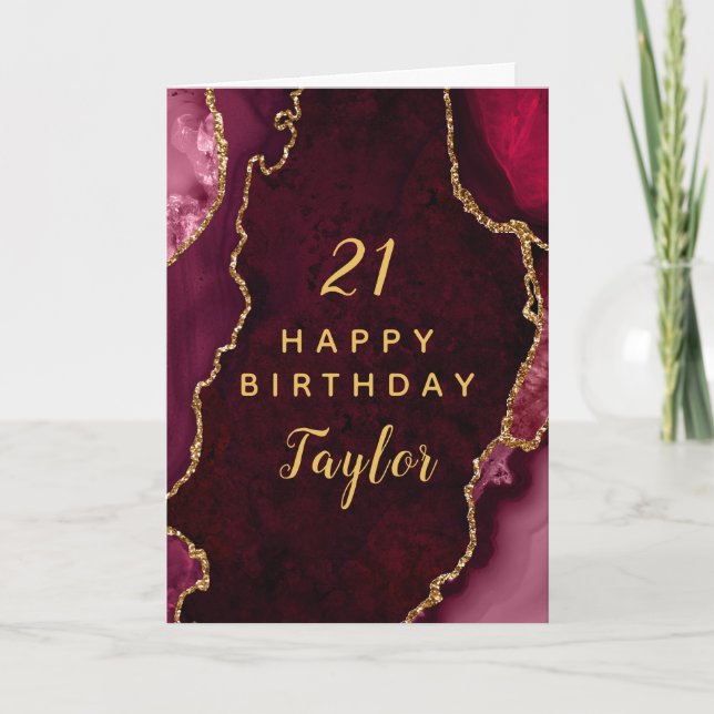 Red and Gold Agate Happy Birthday Karte (Vorderseite)
