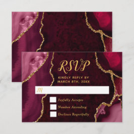 Red and Gold Agate Marble RSVP Karte