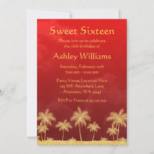 Red and Gold Arabian Nights Sweet 16 Invitations