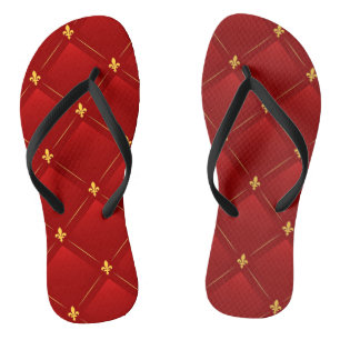Red and Gold Art Nouveau Pattern Flip Flops