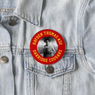 Red and Gold Athlete Name Jersey Number Foto Button