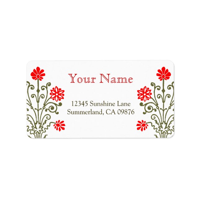 Red and Gold Baroque Etching Custom Address Label Adressaufkleber (Vorne)