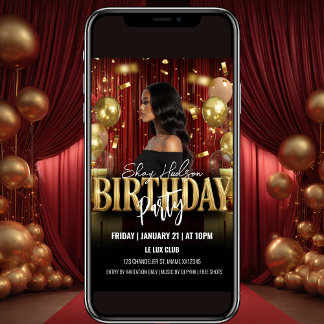 Red and Gold Birthday Party Invitation Einladung