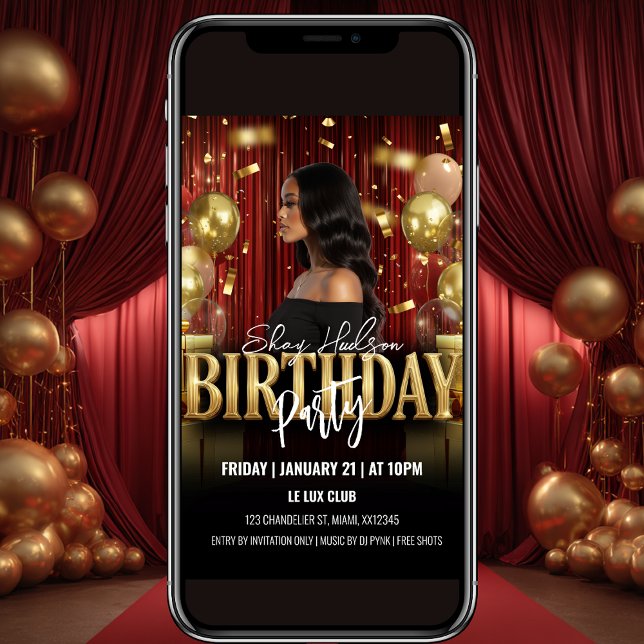 Red and Gold Birthday Party Invitation Einladung (Von Creator hochgeladen)