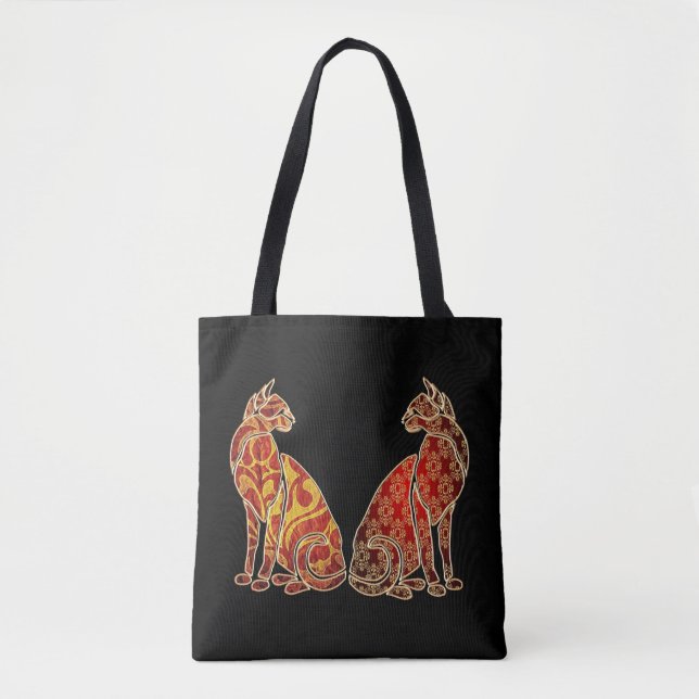 Red and Gold Cat Couple Tasche (Vorderseite)