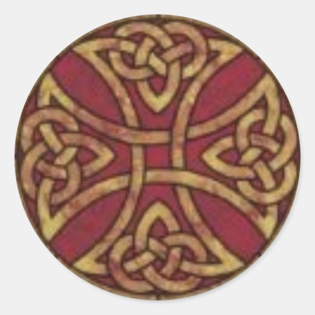Red and Gold Celtic Knot Runder Aufkleber (Vorderseite)
