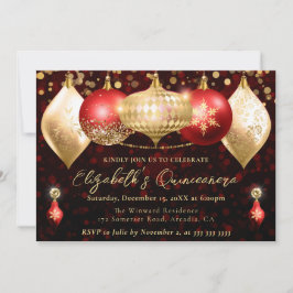 Red and Gold Christmas Baubles Quinceanera Einladung