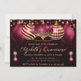 Red and Gold Christmas Baubles Quinceanera Einladung