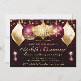 Red and Gold Christmas Baubles Quinceanera Einladung