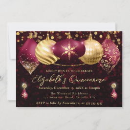 Red and Gold Christmas Baubles Quinceanera Einladung
