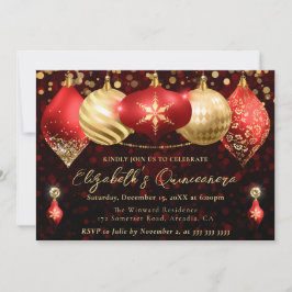 Red and Gold Christmas Baubles Quinceanera Einladung
