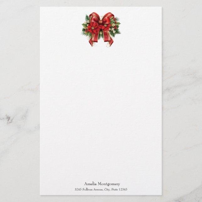 Red and Gold Christmas Bow Festival Briefpapier (Vorderseite)