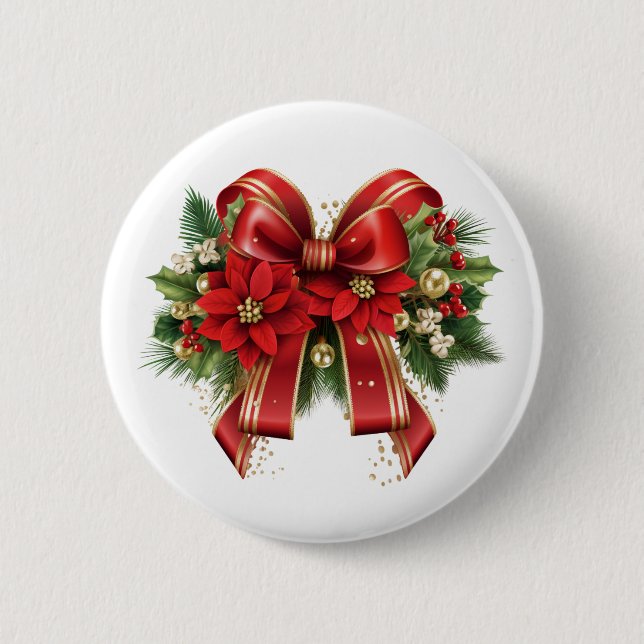 Red and Gold Christmas Bow Festival Button (Vorderseite)