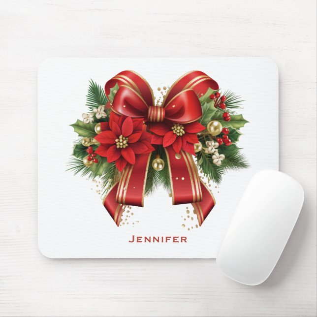 Red and Gold Christmas Bow Festival Mousepad (Mit Mouse)