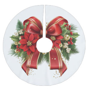 Red and Gold Christmas Bow Festival Polyester Weihnachtsbaumdecke