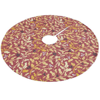 Red and gold christmas holly branches pattern fleece weihnachtsbaumdecke