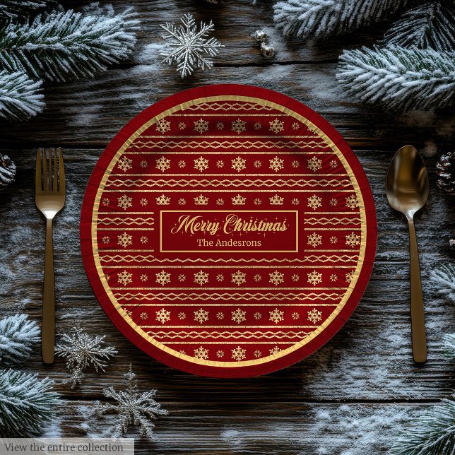 Red and Gold Christmas Luxe Snowflake Paper Plates Pappteller (Red and Gold Christmas Luxe Snowflake Paper Plates)