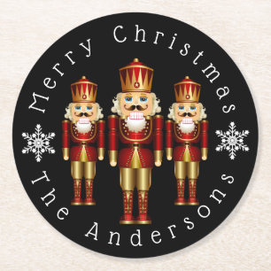 Red and Gold Christmas Nutcracker personalisieren Runder Pappuntersetzer