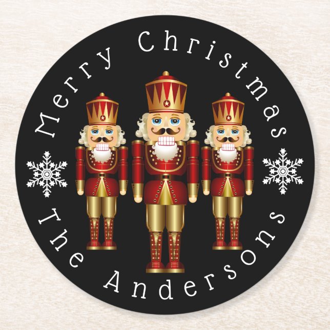Red and Gold Christmas Nutcracker personalisieren  Runder Pappuntersetzer (Vorderseite)