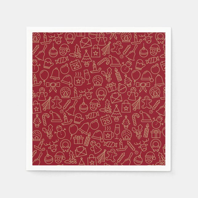 Red and Gold Christmas Pattern | Napkin Serviette (Vorderseite)