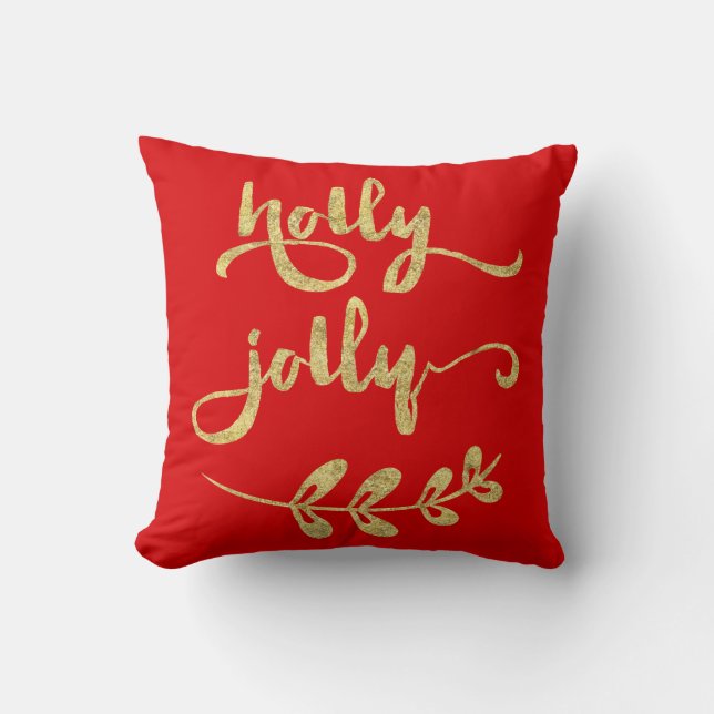 Red and Gold Christmas Pillow Holly Jolly Kissen (Vorderseite)