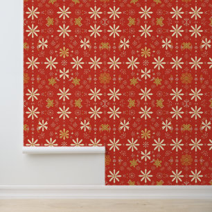 Red and Gold Christmas Snowflake Muster Tapete