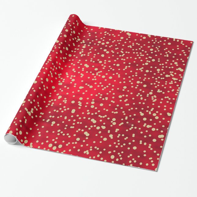 Red and Gold Confetti Weihnachtsmuster Geschenkpapier (Ungerollt)