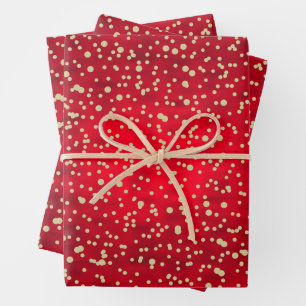 Red and Gold Confetti Weihnachtsmuster Geschenkpapier Set