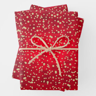 Red and Gold Confetti Weihnachtsmuster Geschenkpapier Set