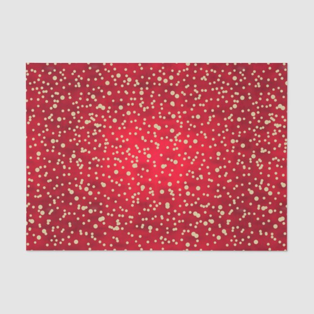 Red and Gold Confetti Weihnachtsmuster Seidenpapier (Vorderseite)