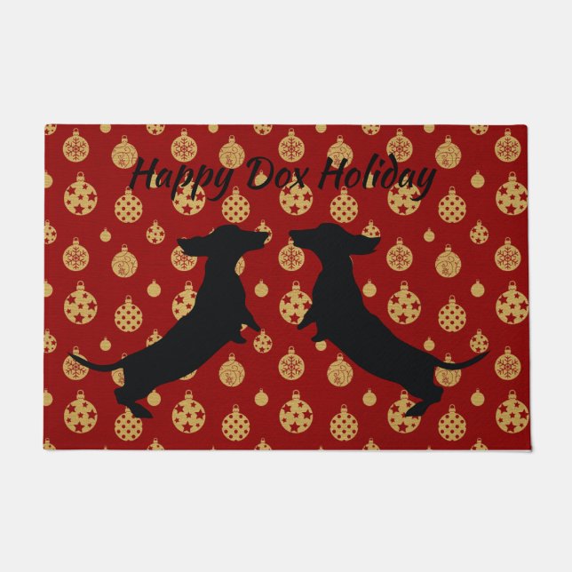 Red and Gold Dackel Silhouette Holiday Door Mat Fußmatte (Vorderseite)