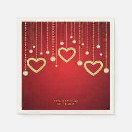 Red and Gold Diamond Heart Tropfen Elegante Jewel Serviette