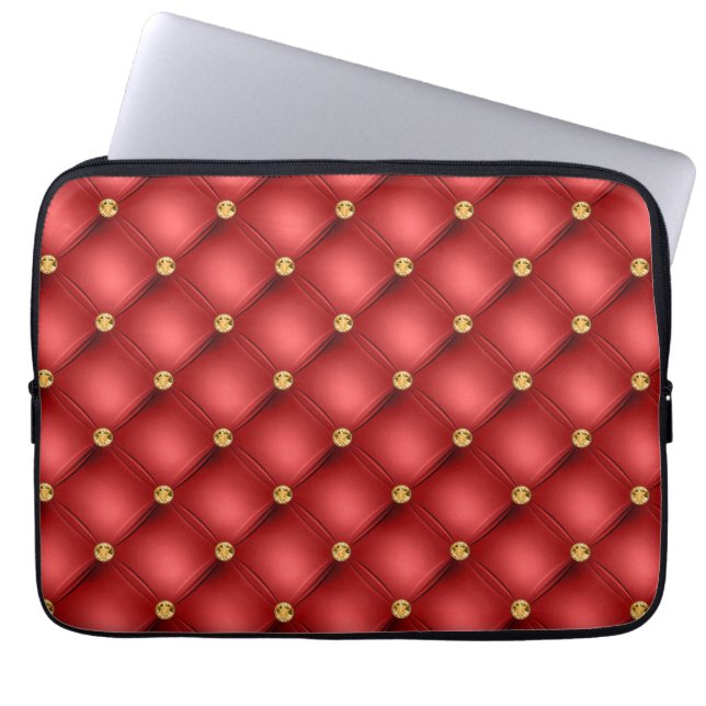 Red and Gold Diamond Tufted Leather Texture Luxury Laptopschutzhülle (Vorderseite)