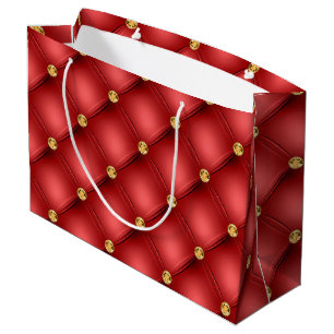 Red and Gold Diamonds Tufted Gift Bag Große Geschenktüte
