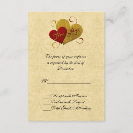 Red and Gold Double Heart Wedding RSVP Card Karte